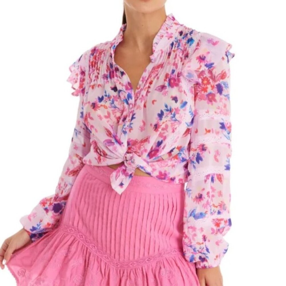 {Allison New York} Pink Floral Buttoned Blouse - Size Medium
